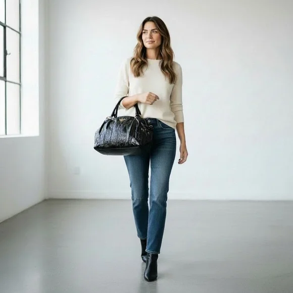 PRADA Vernice Waves Bag Black Patent Leather Gold Hardware Large 16” Authentic - Picture 15 of 15